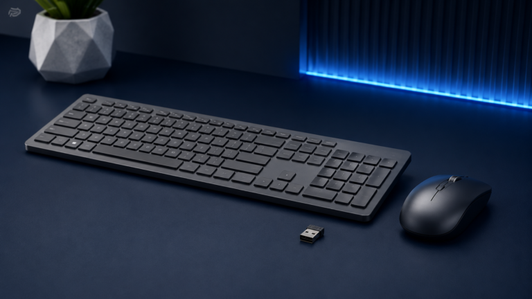 Kit de teclado e mouse sem fio sobre uma mesa